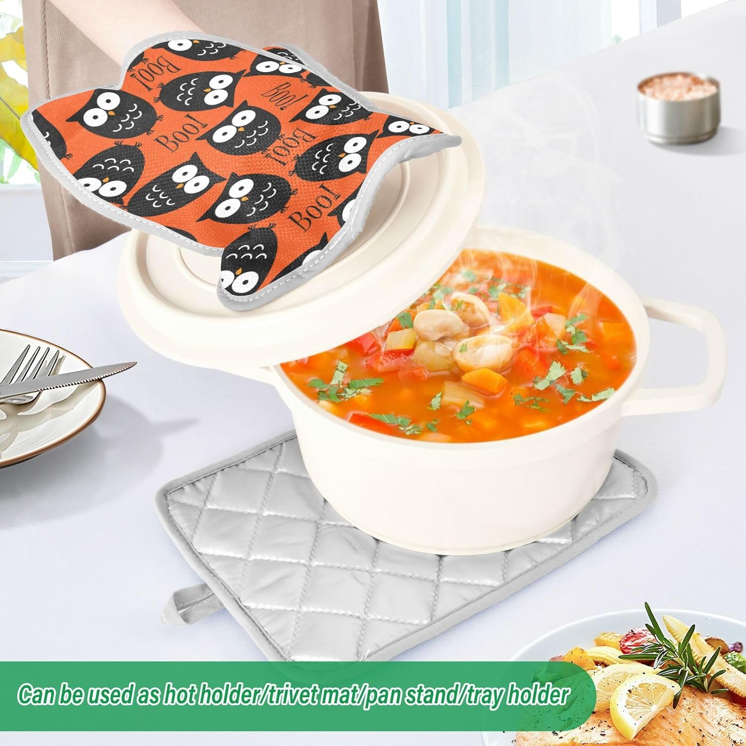 Halloween Owl Potholders 2-Piece Set with Pockets Heat Resistant