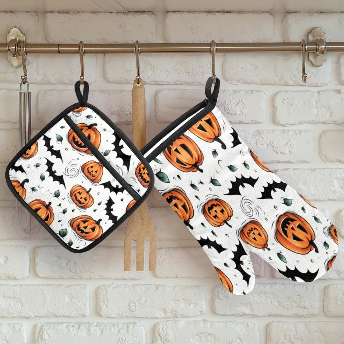 Aglebo Halloween Set Durable Heat-Resistant Oven Mitts Pot Holders