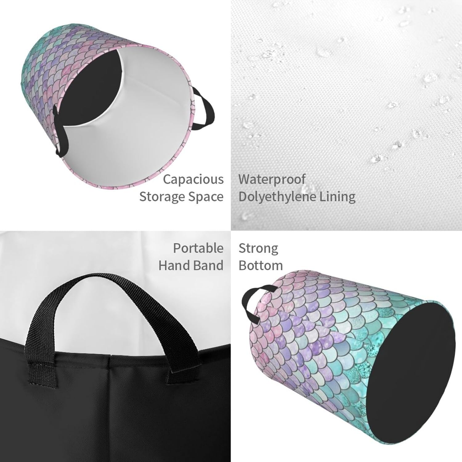 Mermaid Fish Scales Collapsible Laundry Hamper