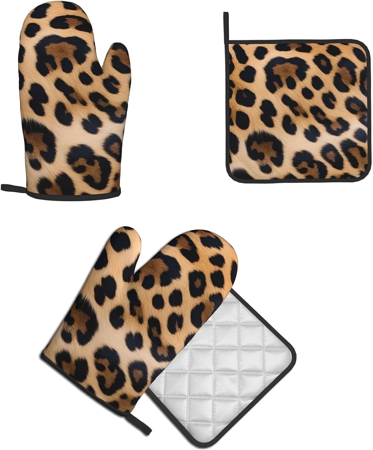 Quopvn Rough Leopard Print Oven Mitts and Pot Holders 2pcs Set