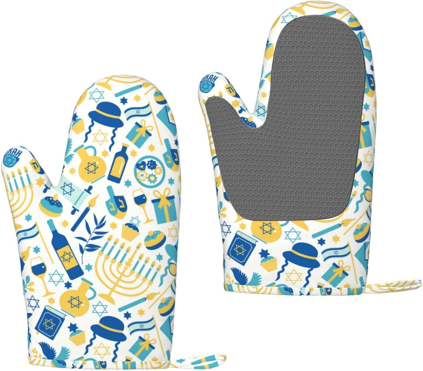 Happy Hanukkah Durable Oven Gloves Heat-Resistant Silicone Mitts for Baking