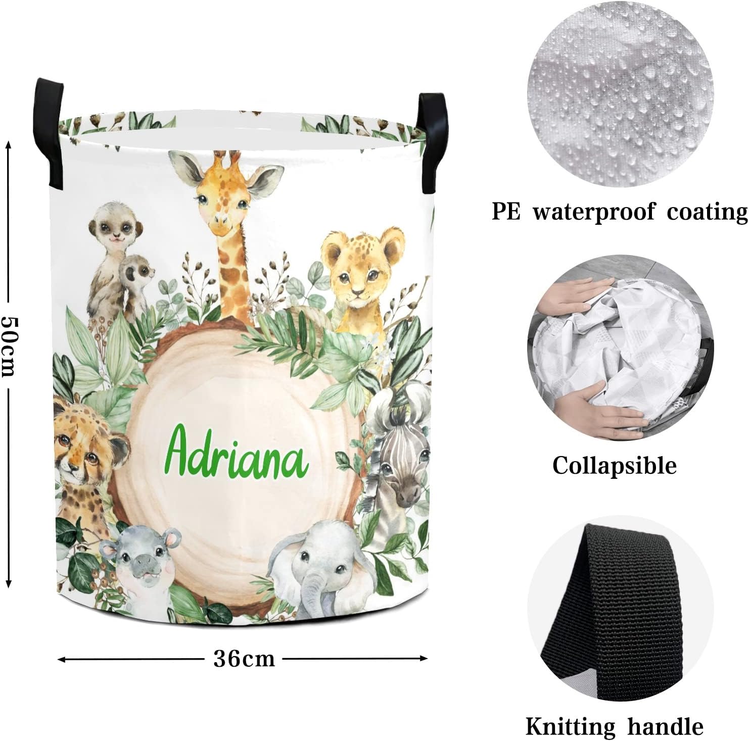 Personalized Safari Animal Laundry Basket for Home Kitchen