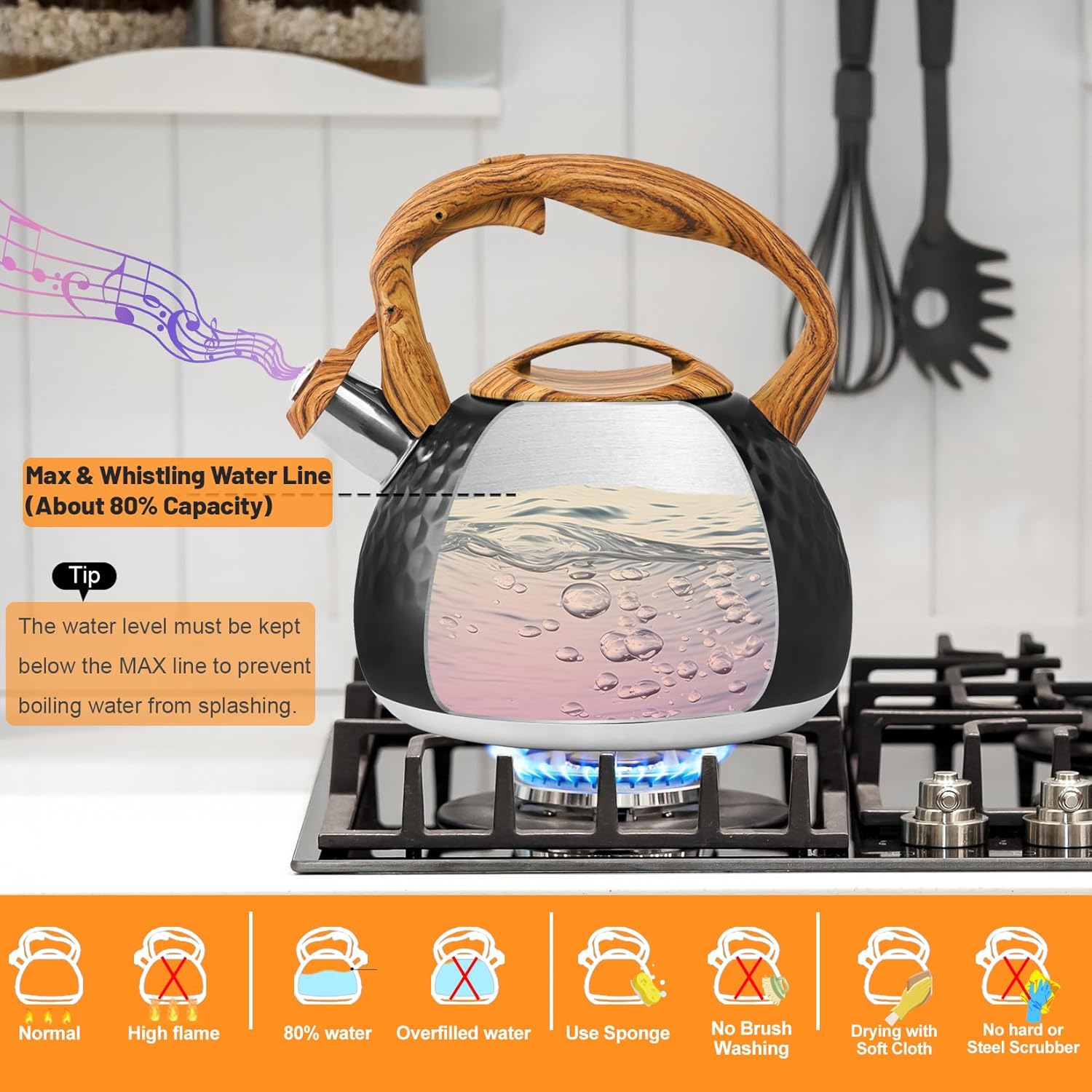 Stainless Steel 3 Qt Whistling Kettle with Ergonomic Handle