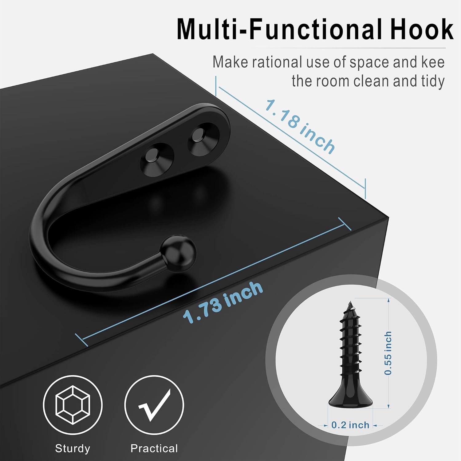 15-Piece Black Wall-Mounted Coat Hooks 30-Piece Screw Set