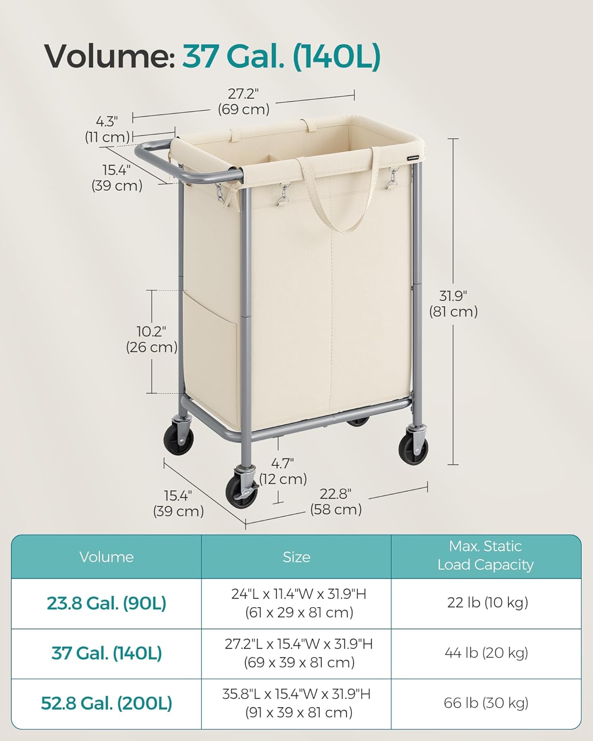 Versatile Durable 37-Gallon Laundry Hamper for Big Families