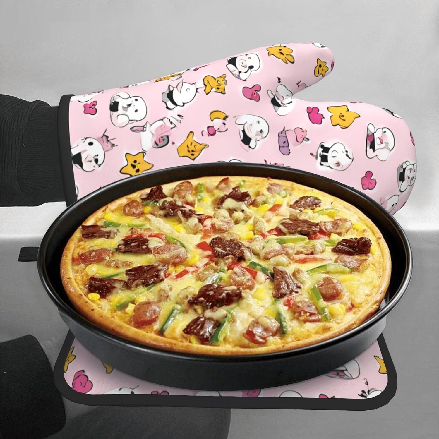 Lovely Rice Ball Printed Oven Mitts and Pot Holders 2pcs Set