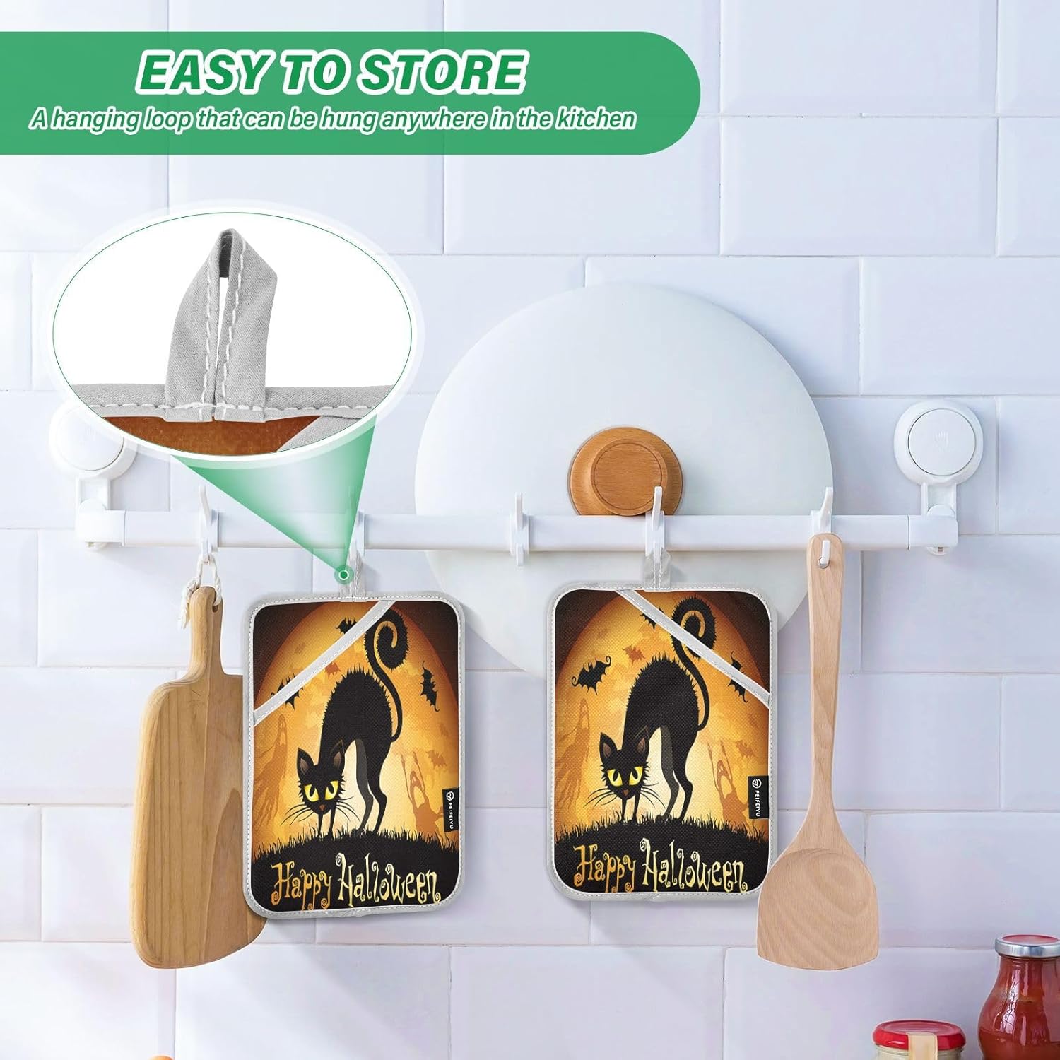2Pcs Halloween Black Cat Pot Holder Set