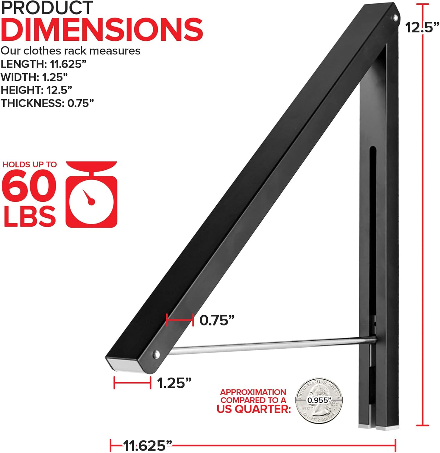 Wall-Mounted Single Foldable Clothes Rack Black