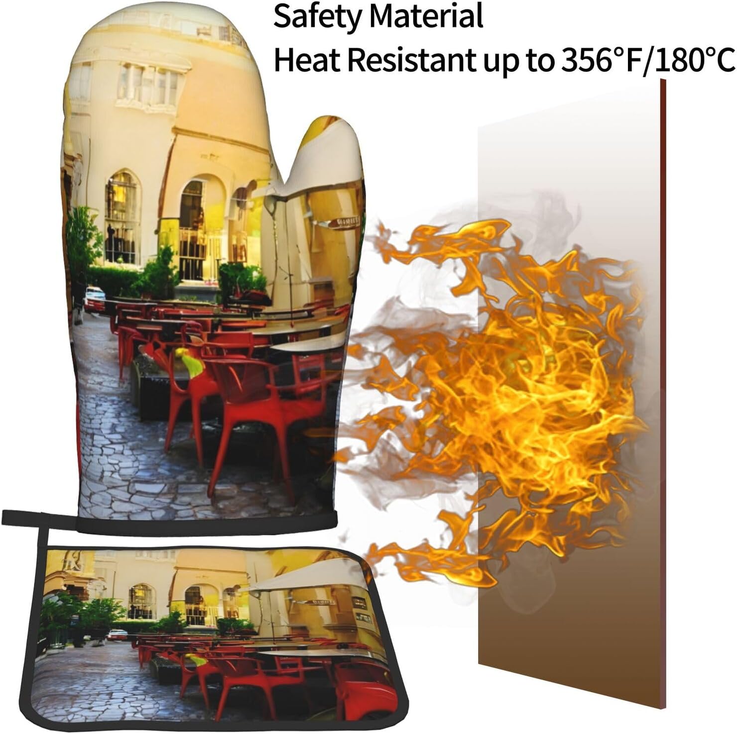 Italian Old Street Elegance Non-Slip Oven Mitt Set