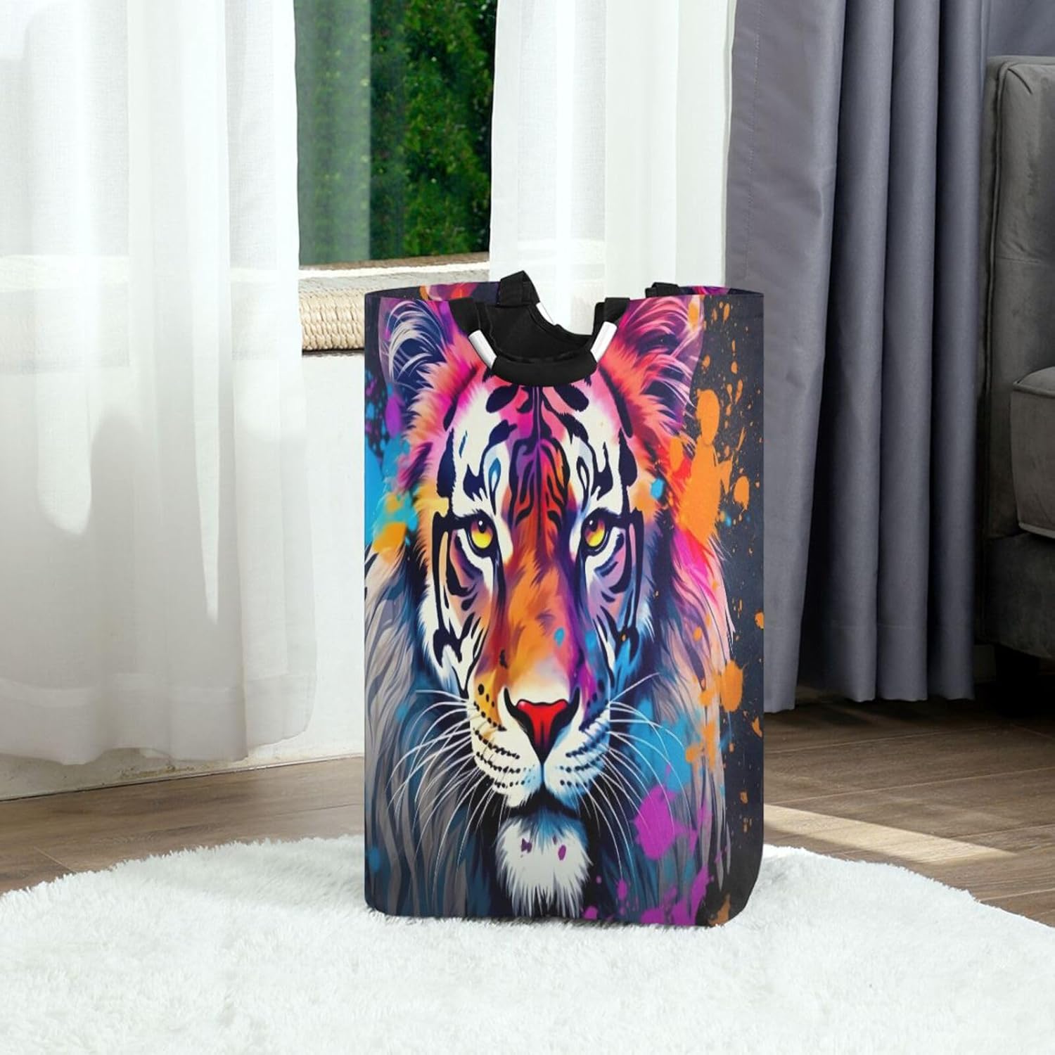 Stylish Functional Collapsible Laundry Basket with Cute Tiger Handles