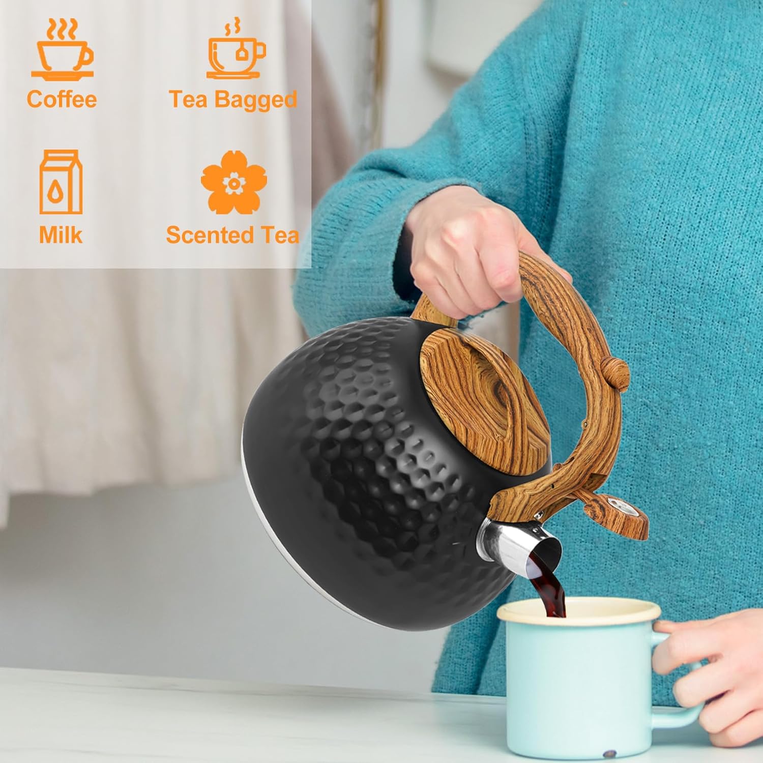 Stainless Steel 3 Qt Whistling Kettle with Ergonomic Handle