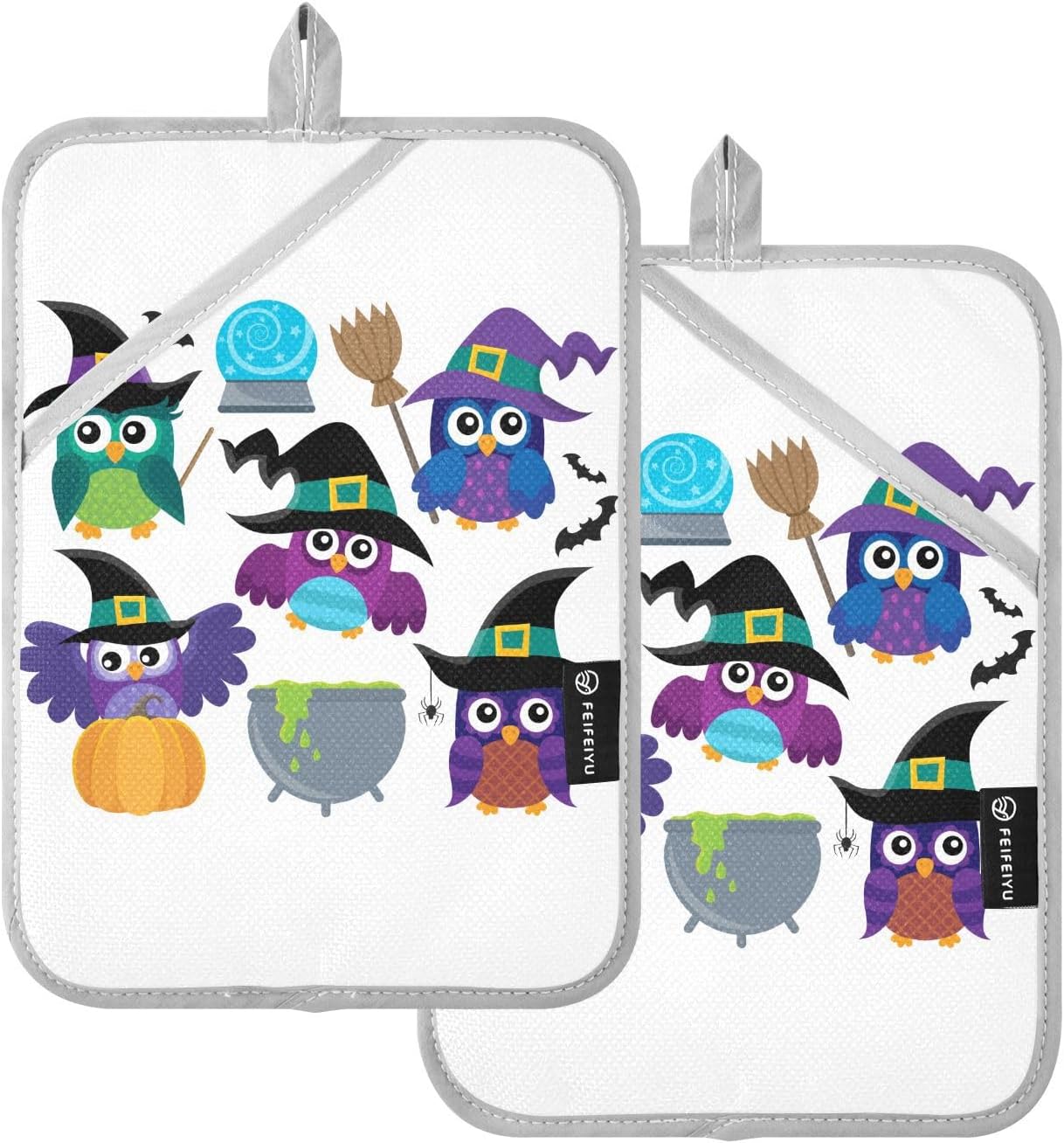 Ourvii 2Pcs Halloween Funny Owl Witches Pot Holder Set