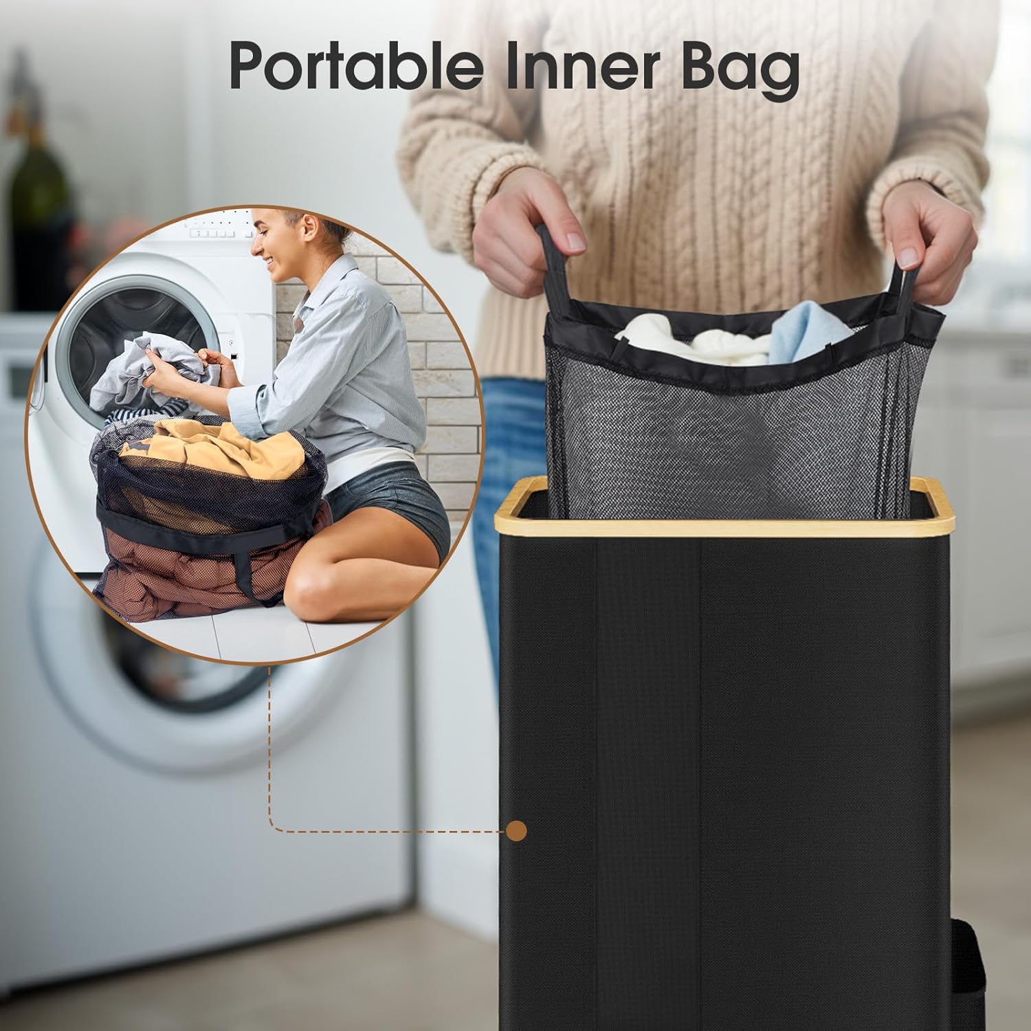 SpaceTrove Large Laundry Basket with Lid 100L Capacity