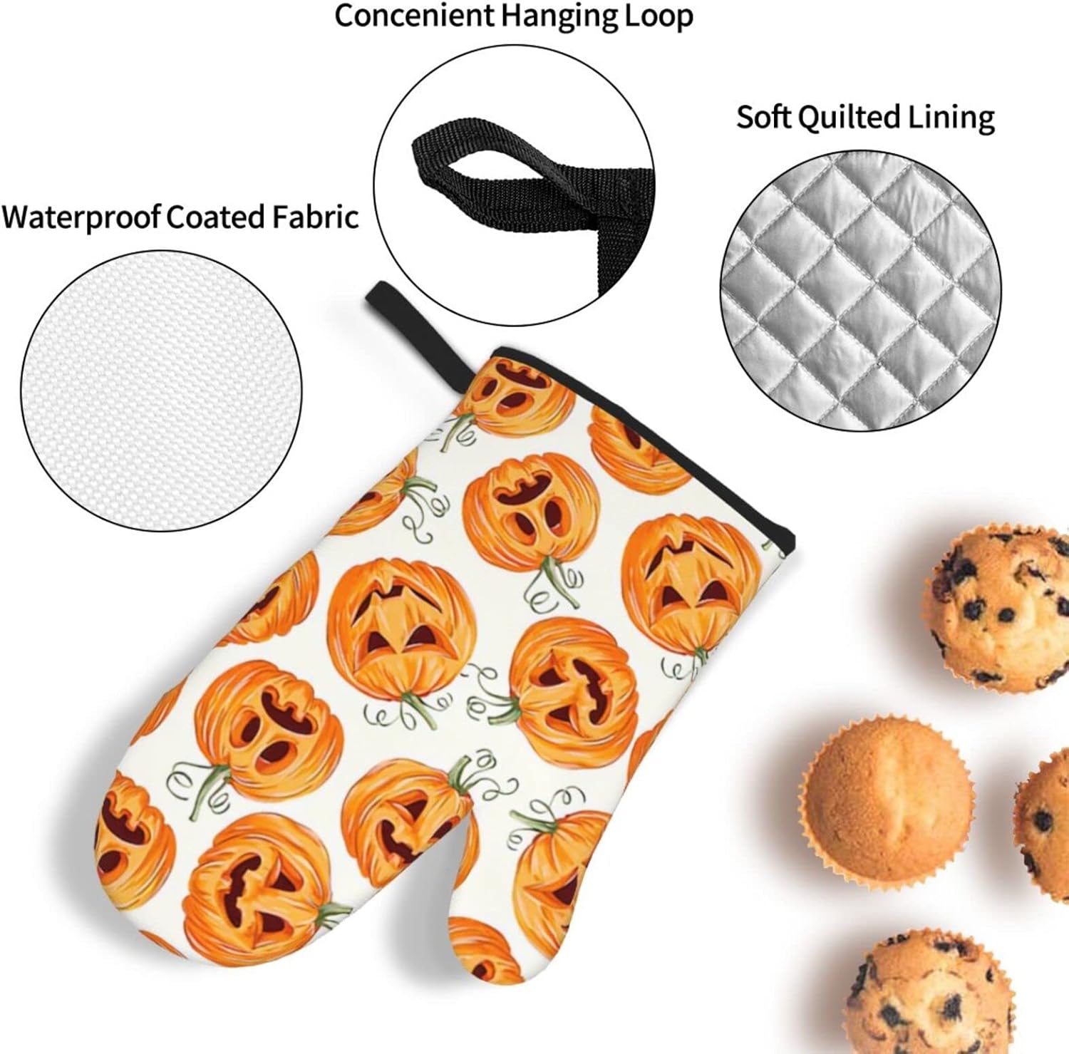 Halloween Pumpkin Oven Mitts and Pot Holders Set of 4
