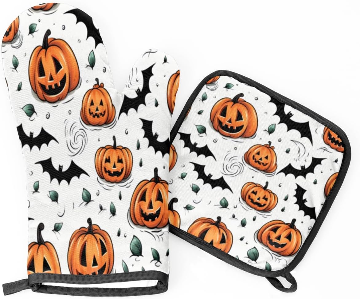 Aglebo Halloween Set Durable Heat-Resistant Oven Mitts Pot Holders