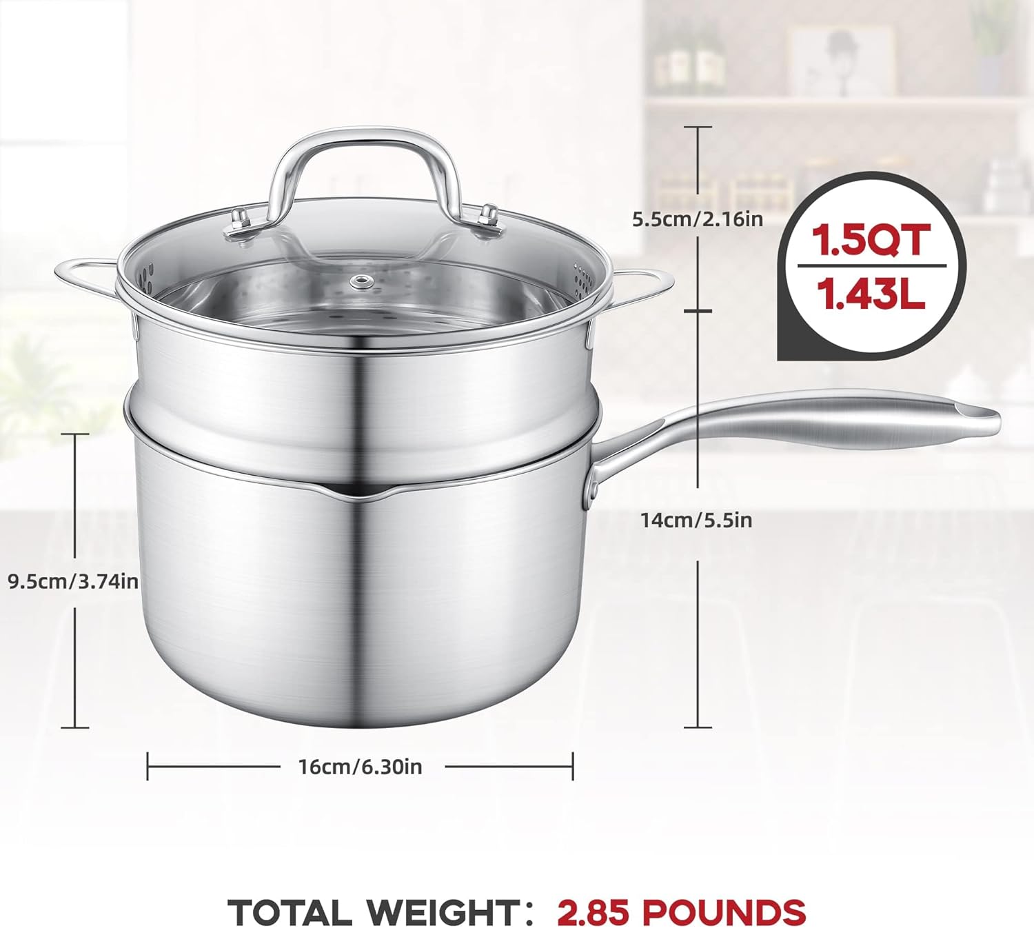 15 Quart Stainless Steel Saucepan with Steamer Basket