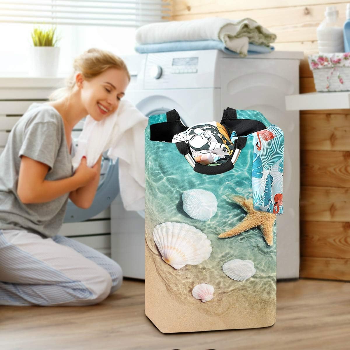 Exnundod Starfish Summer Beach Laundry Hamper