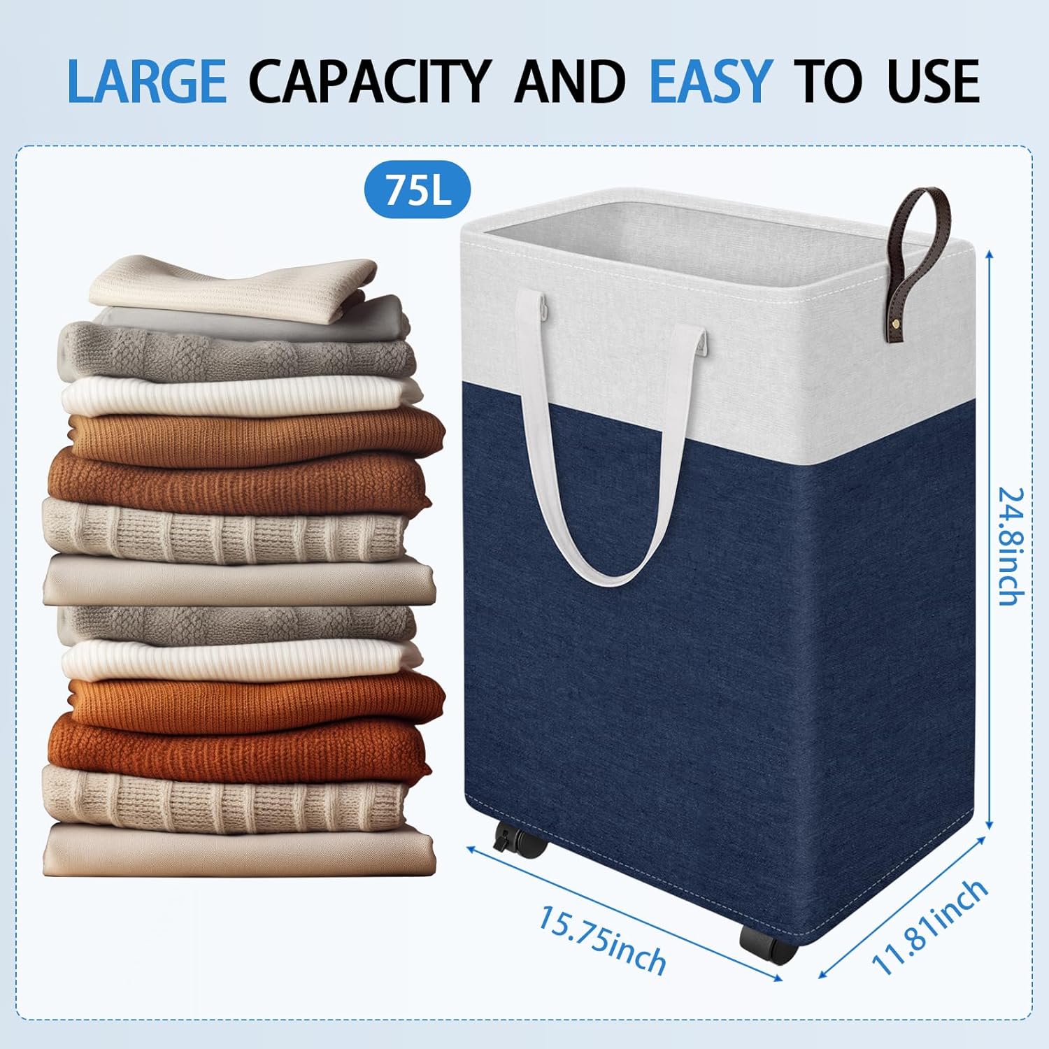 Durable Space-Saving Rolling Laundry Basket with Wheels