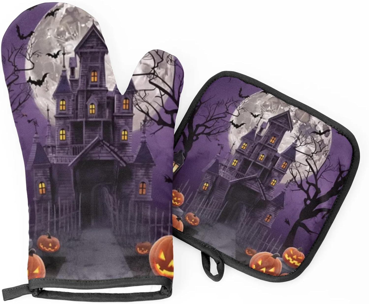Compact Halloween Oven Mitts and Pot Holder Set