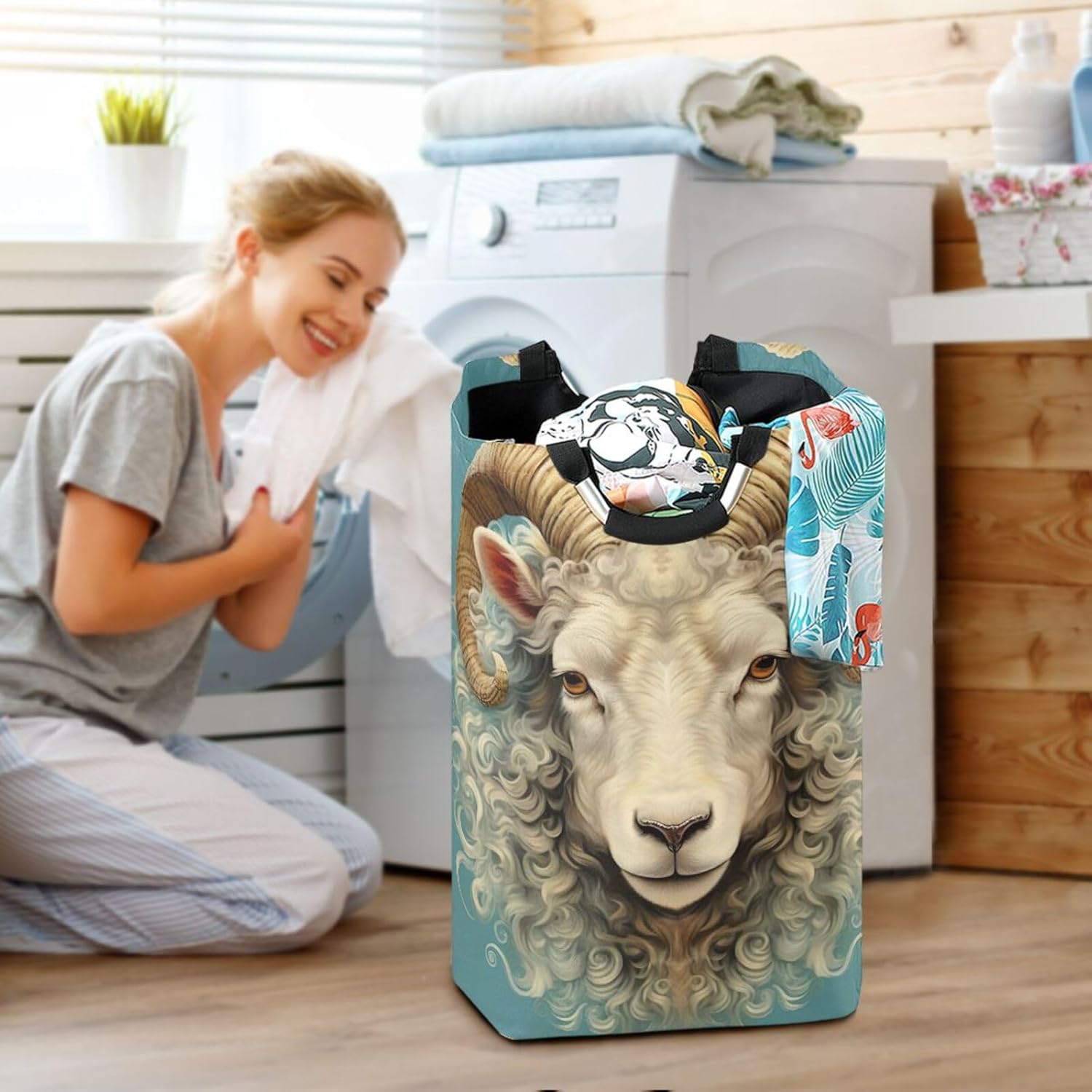 Kigai Collapsible Laundry Basket with Handles 1