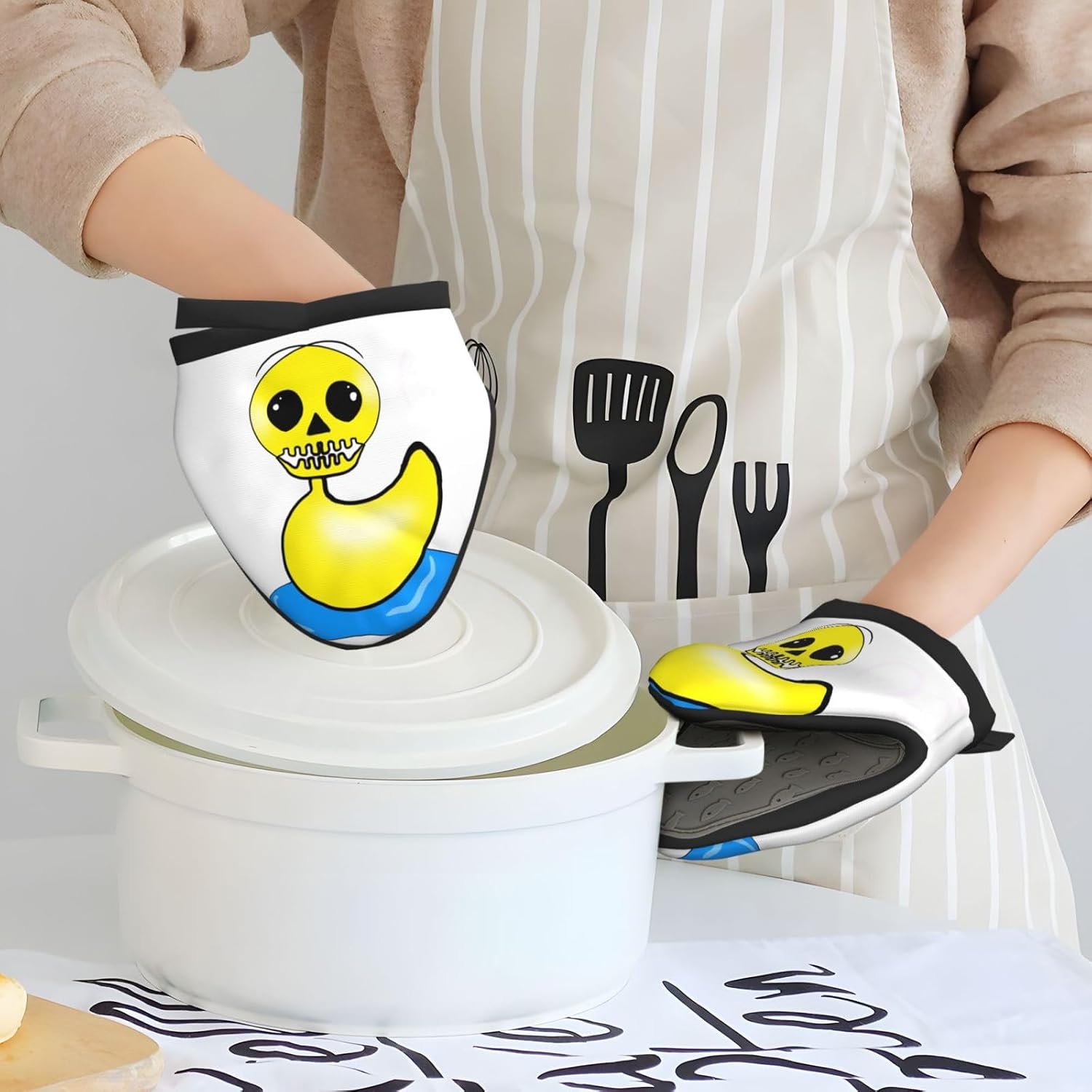 Spooky Halloween Yellow Oven Mitts for Kids and Adults