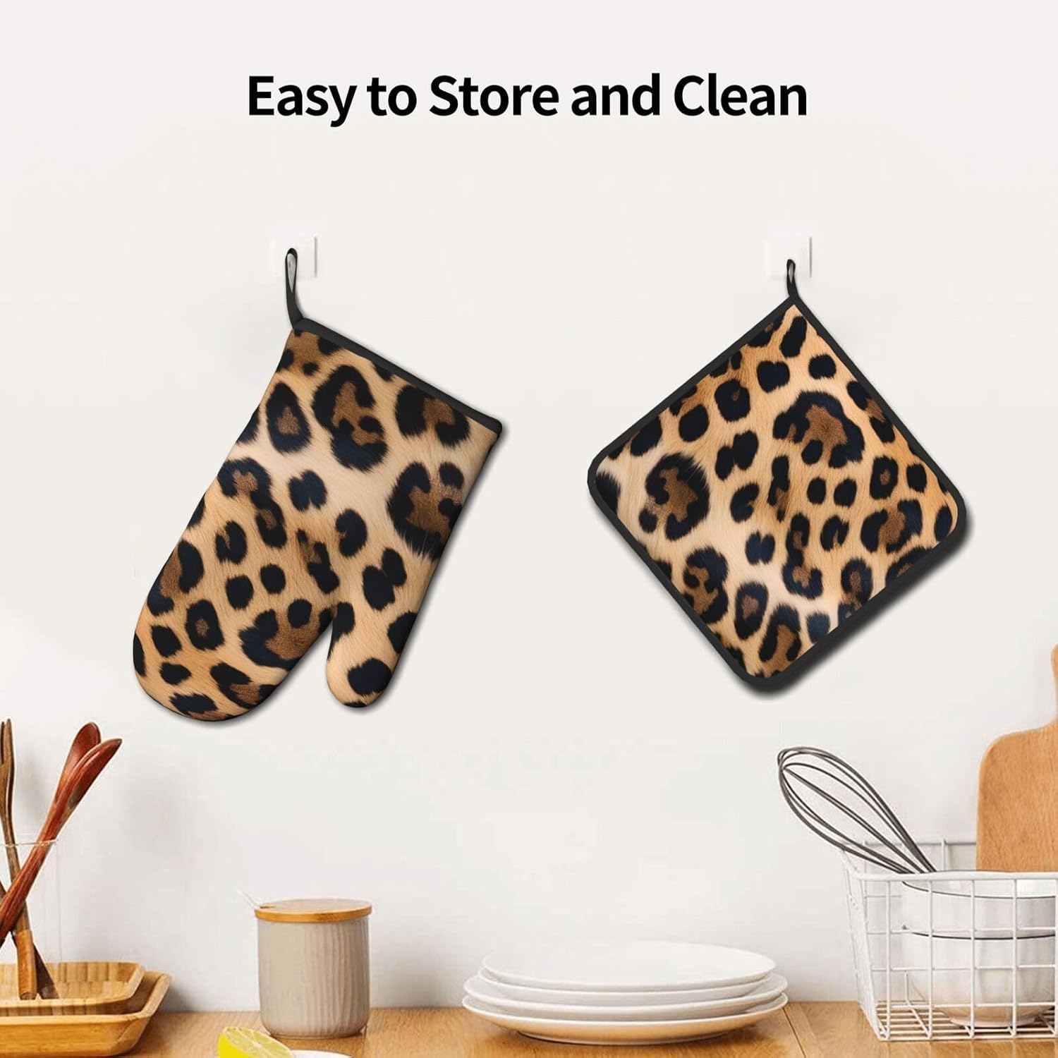 Quopvn Rough Leopard Print Oven Mitts and Pot Holders 2pcs Set
