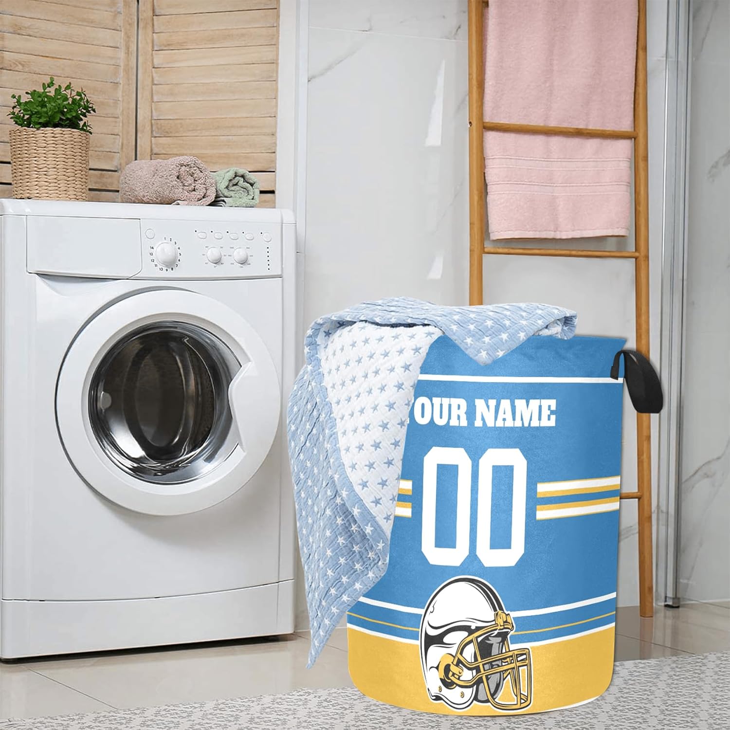 Personalized Football Style Baby Clothes Hamper with Name Number