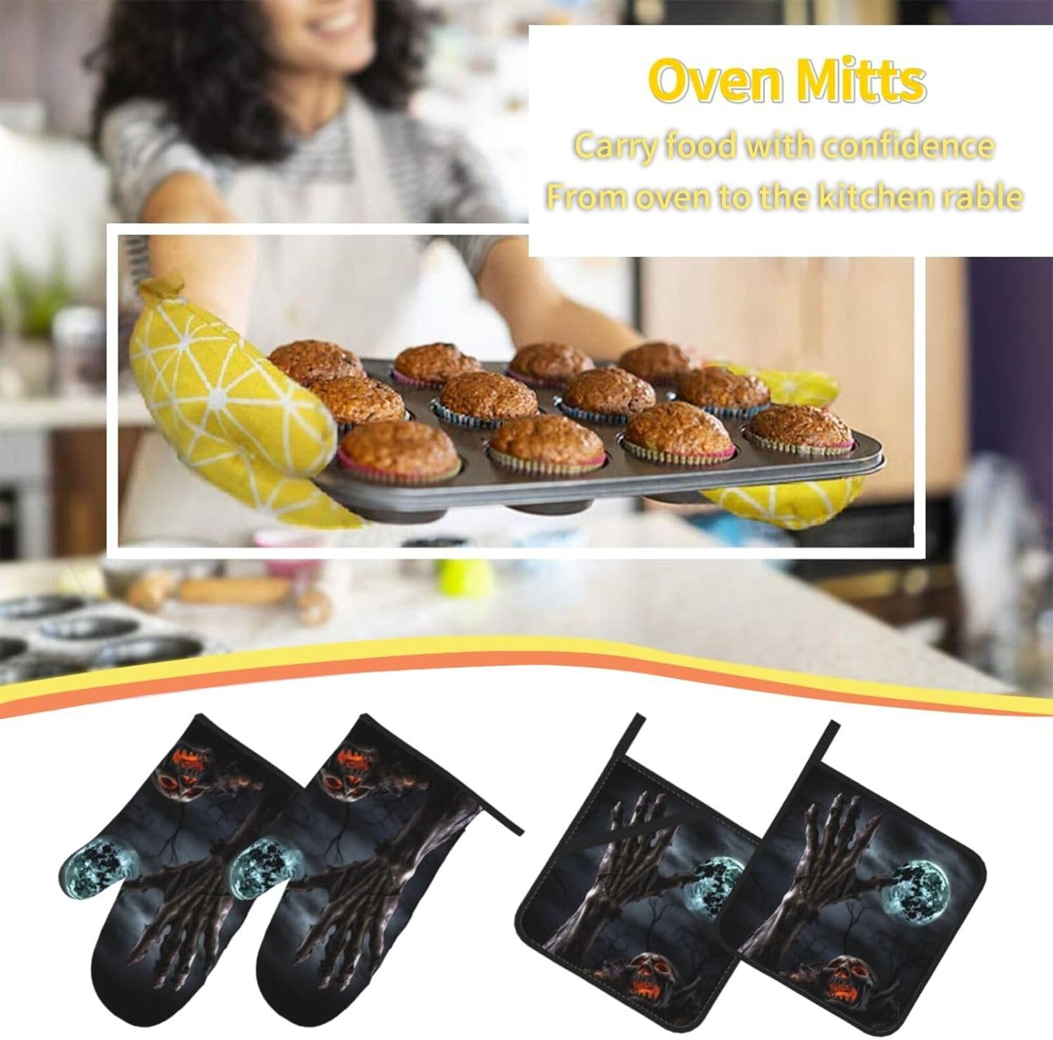 Zombie Hand Dark Halloween Oven Mitts and Pot Holders