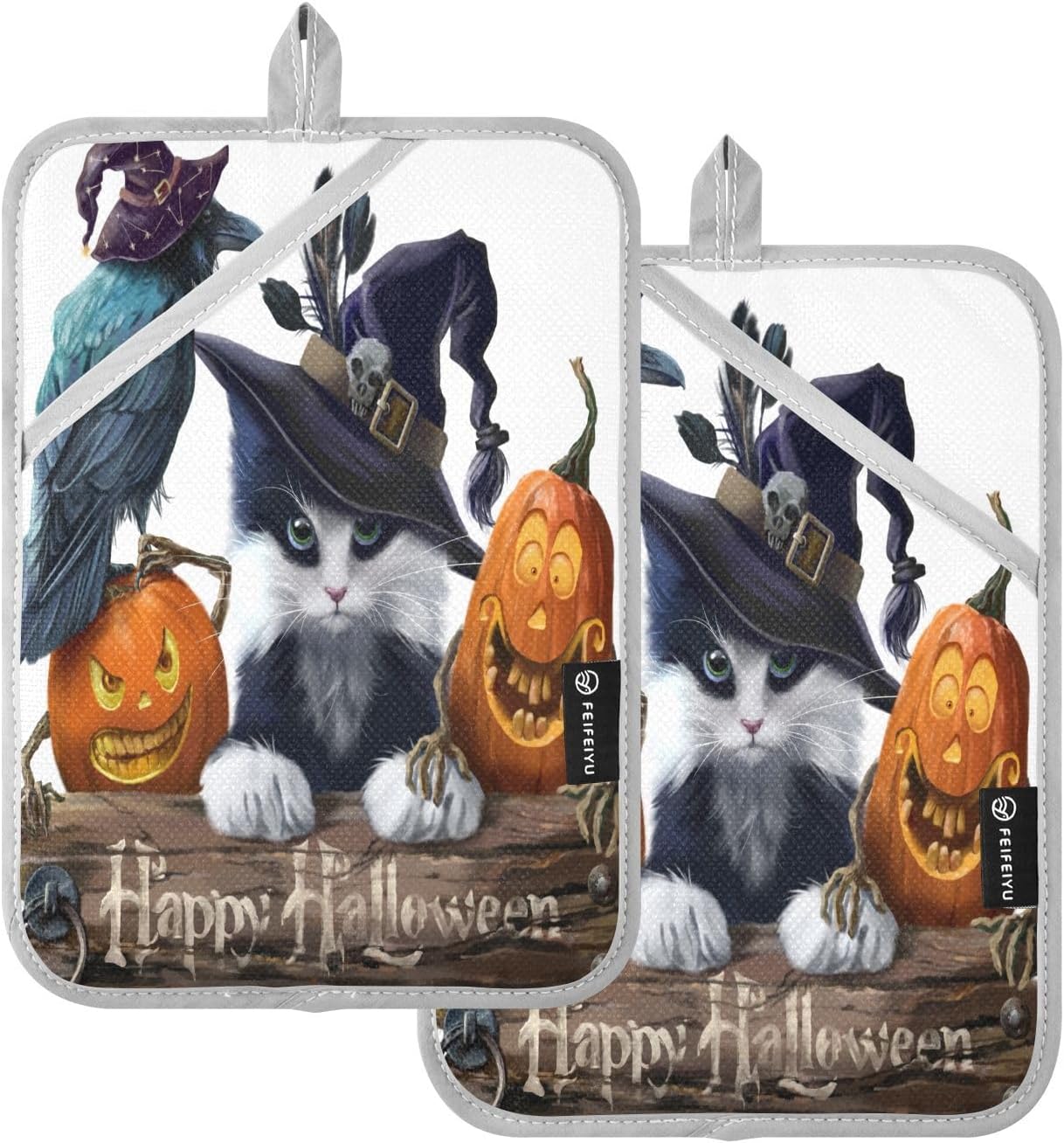 Halloween witch pumpkin potholders set