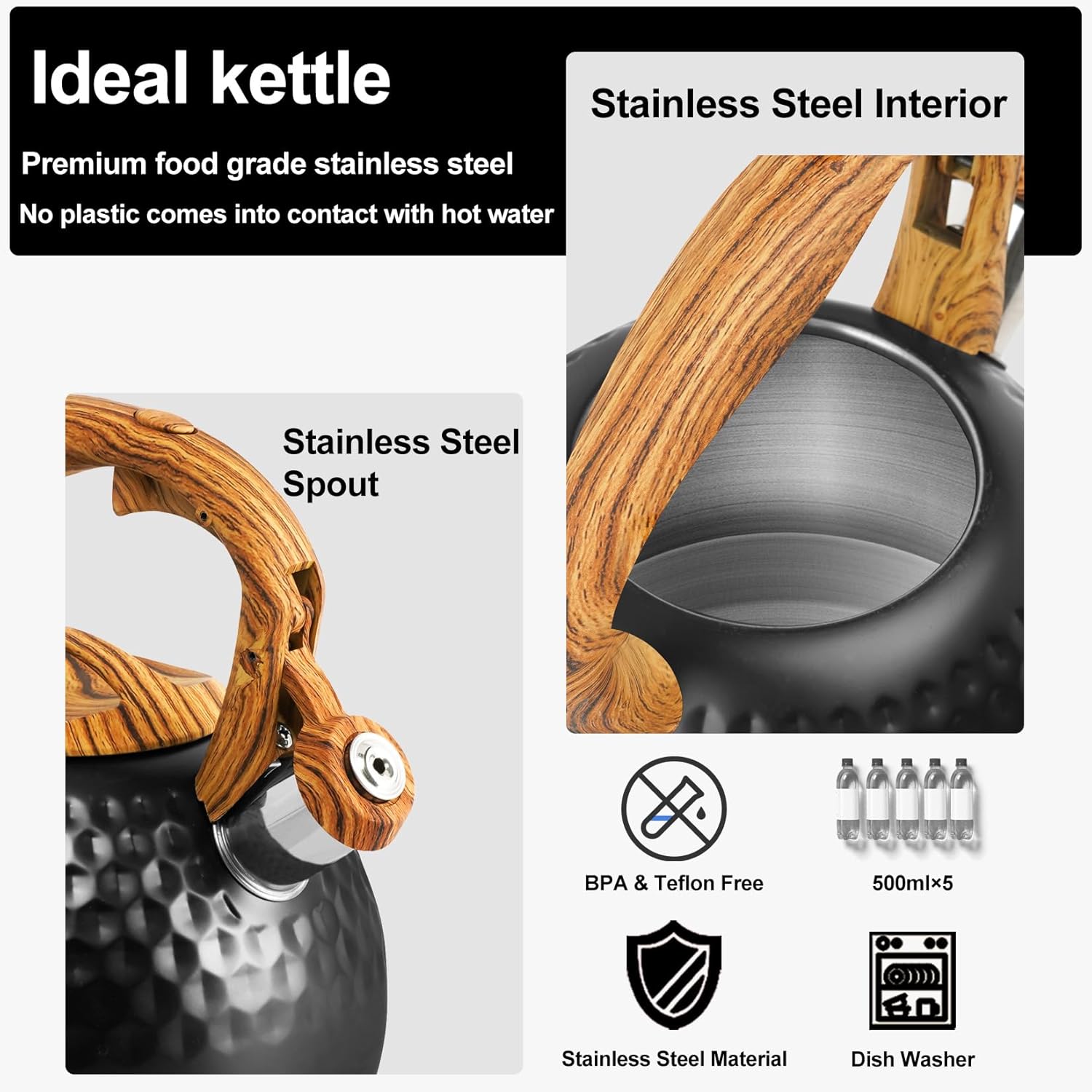 Stainless Steel 3 Qt Whistling Kettle with Ergonomic Handle
