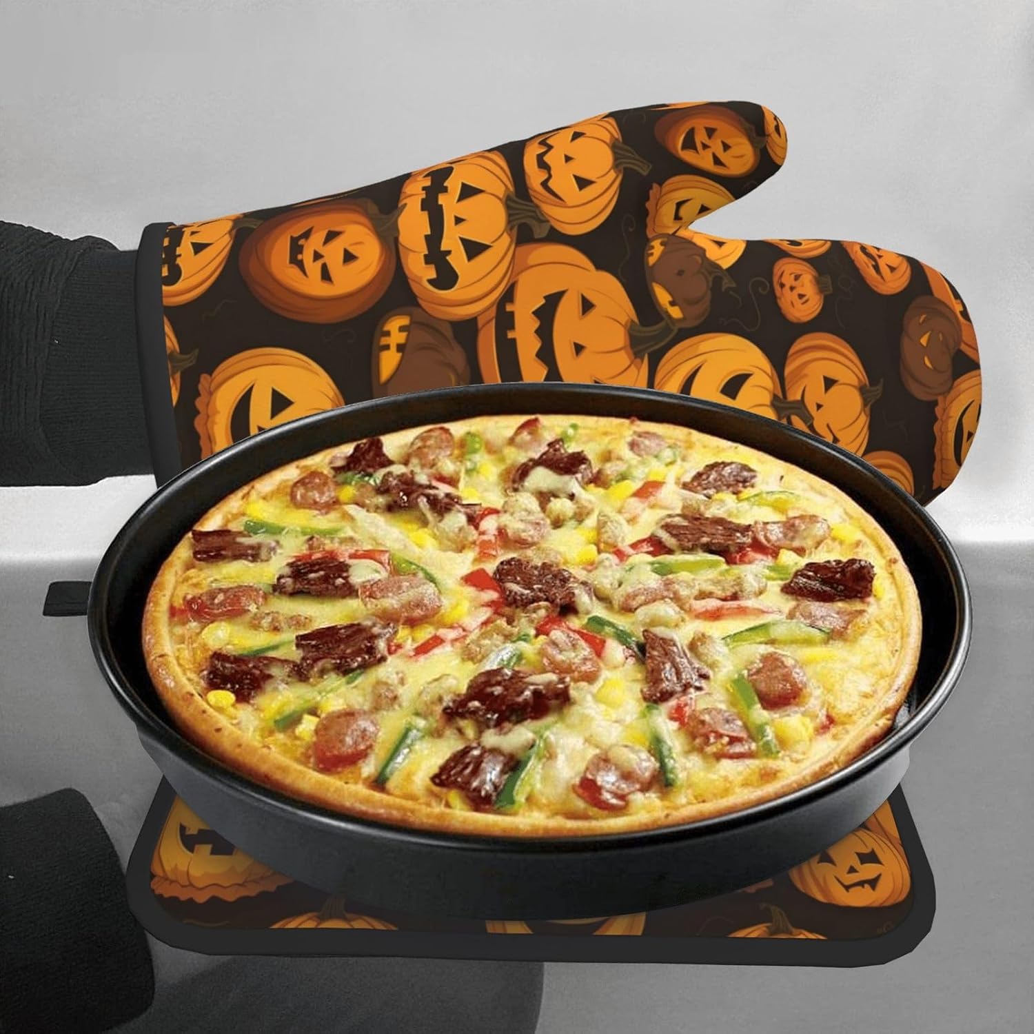 XHHRRDNZ Halloween pumpkin Oven Mitts Set of 2