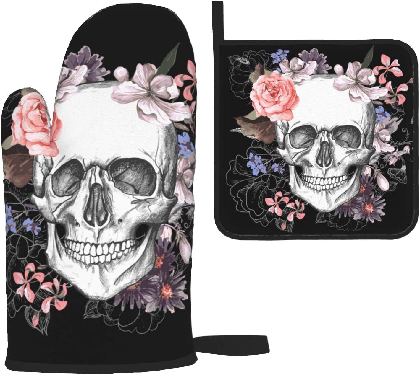 Day of the Dead Skull Flower Oven Mitts Pot Holders
