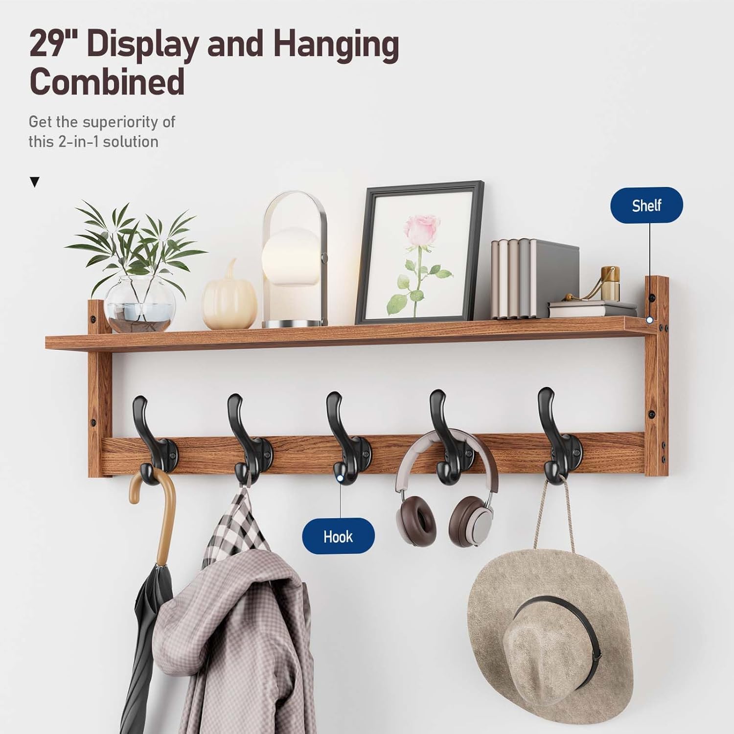 Versatile 29 Wall Coat Rack with Shelf for Home Use