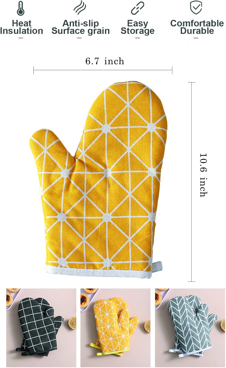 Premium Heat-Resistant Oven Mitts 2-Pack Yellow