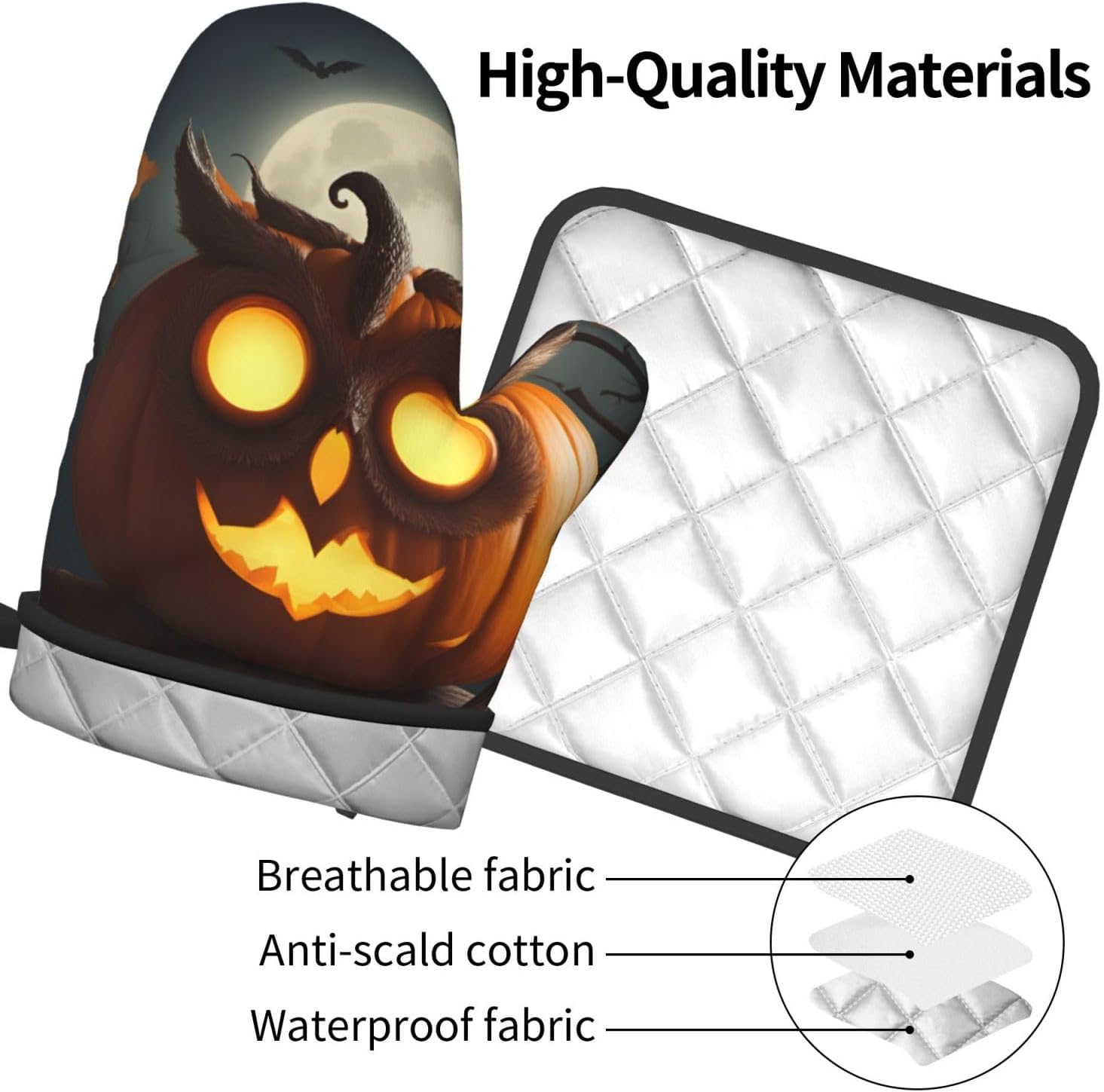 Halloween Silicone Oven Mitts - Owl Pumpkin Heat Resistant Kitchen Glove Set