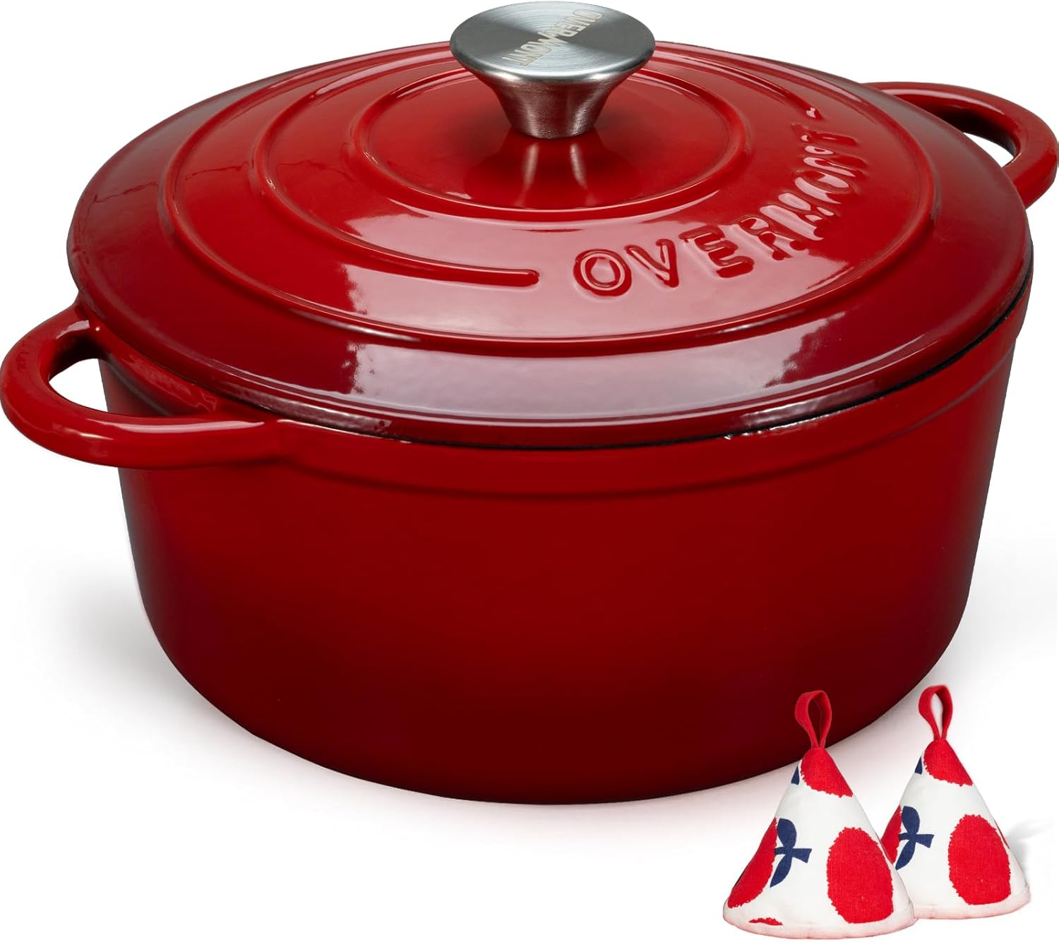 Overmont 7QT Enameled Cast Iron Dutch Oven with Lid and Cookbook