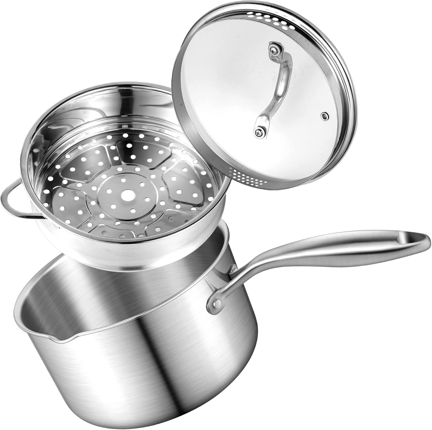 15 Quart Stainless Steel Saucepan with Steamer Basket