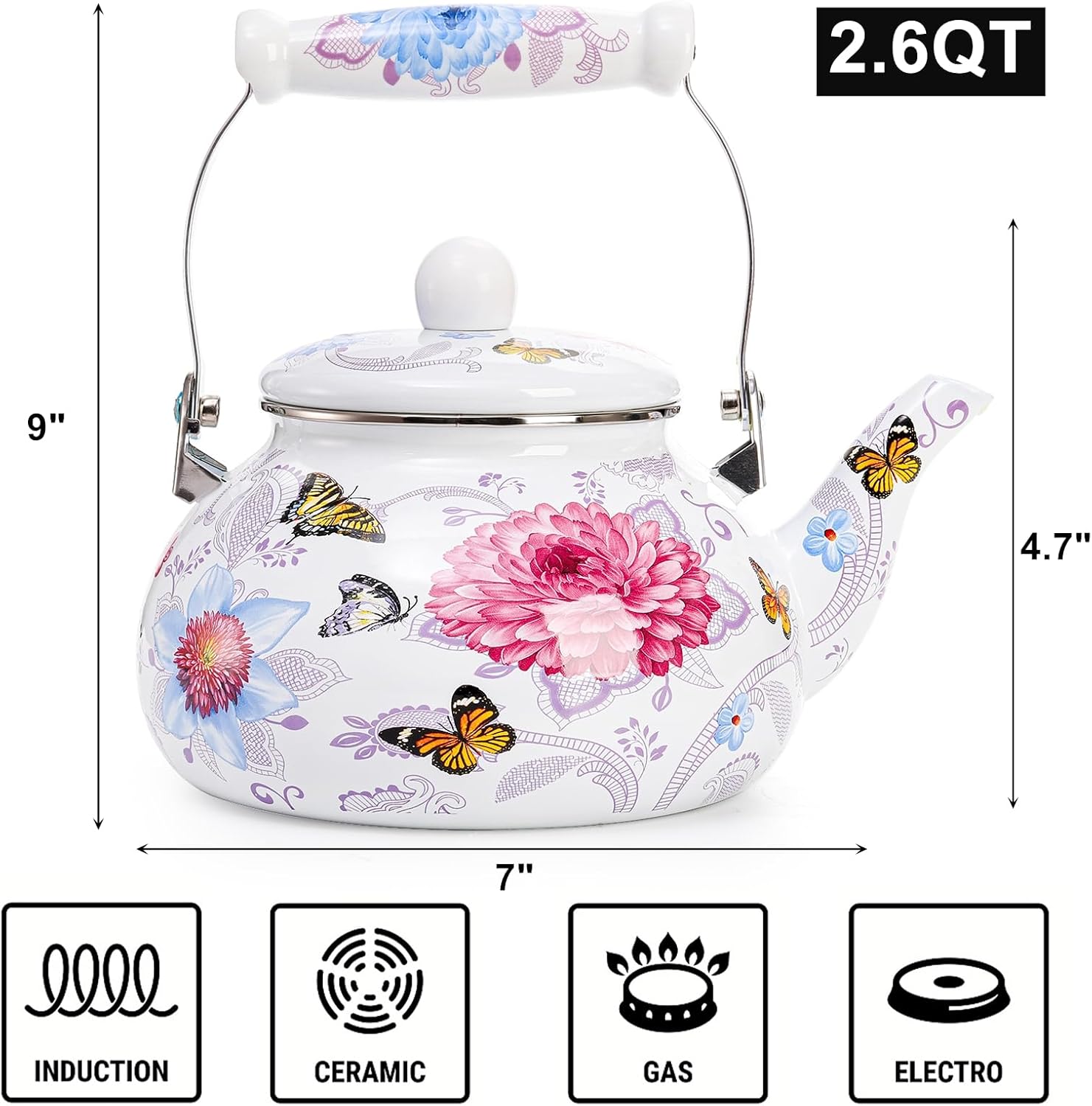 Yopay Vintage Enamel Tea Kettle 26 Quart
