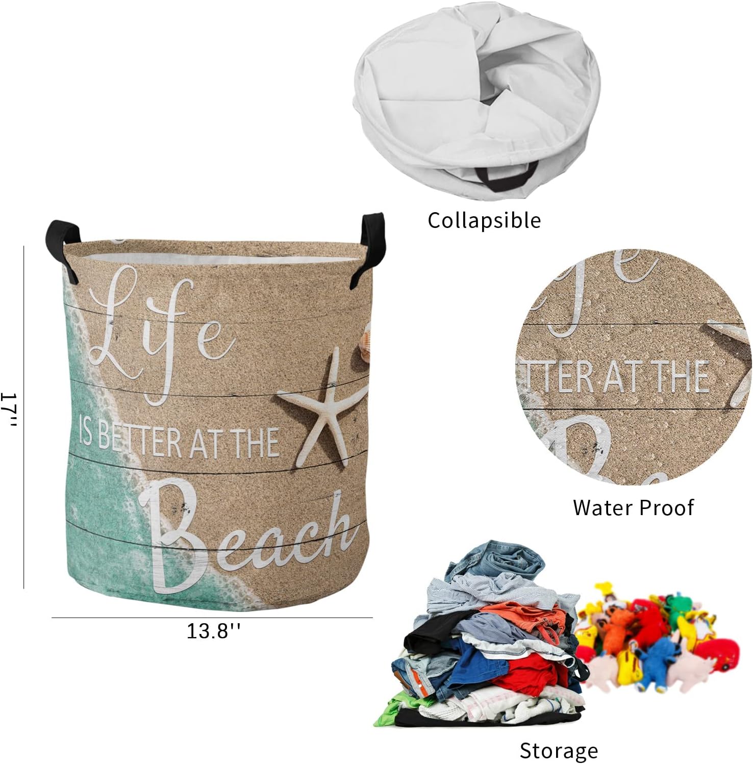 Chees D Zone Starfish Waterproof Collapsible Laundry Basket - Summer Coastal Design
