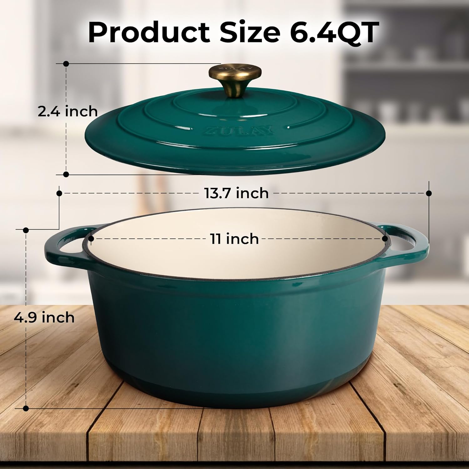 Zulay Premium 6 Quart Cast Iron Dutch Oven with Lid