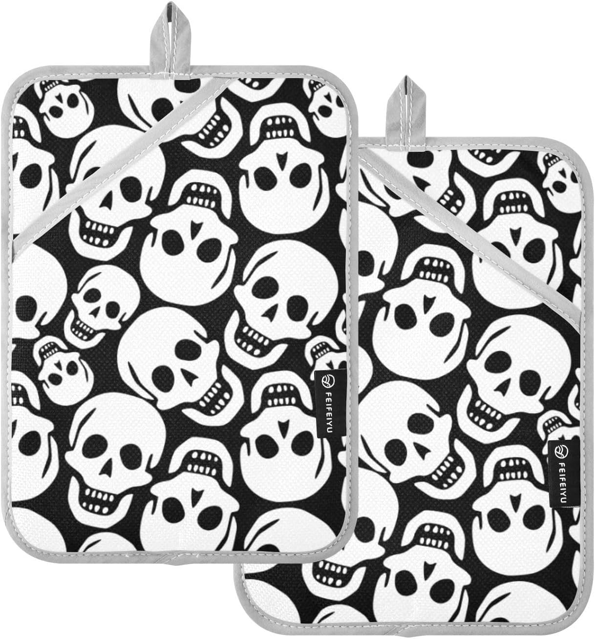 2PK Halloween White Skull Pot Holder Set