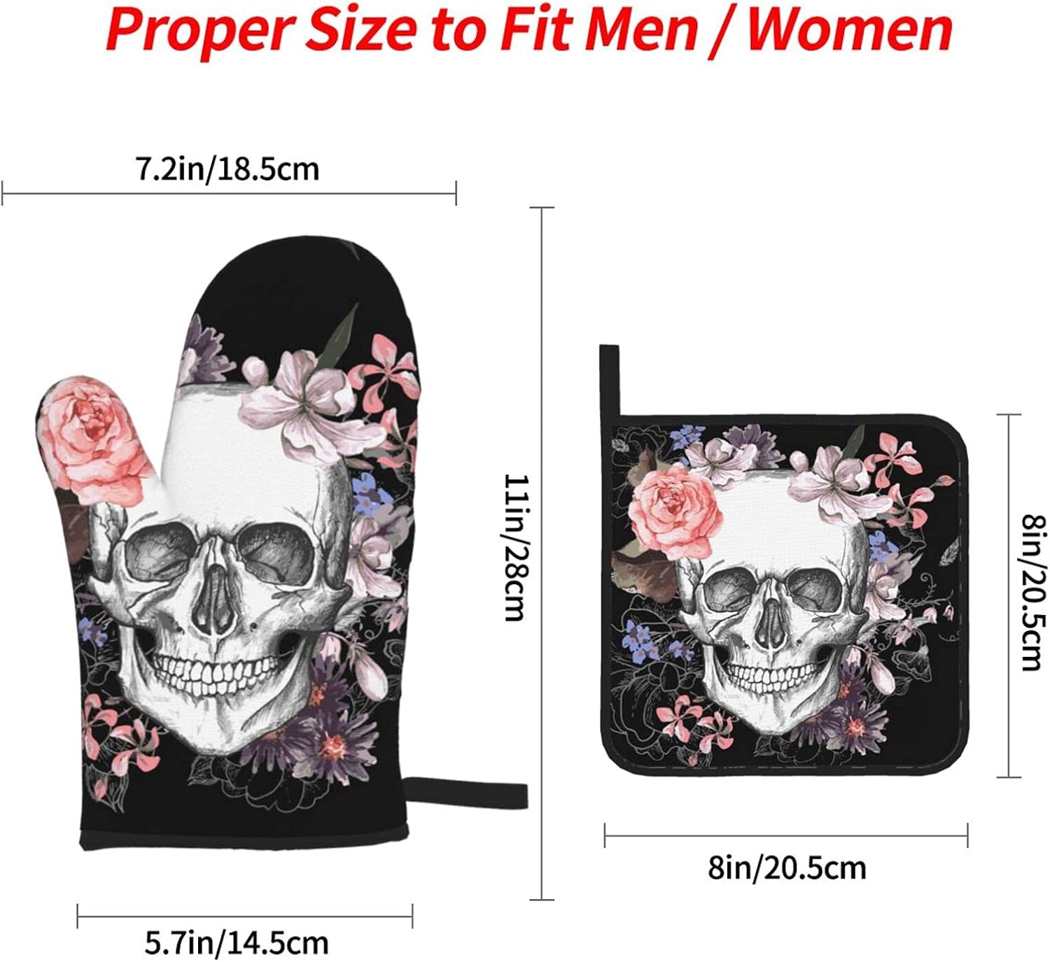 Day of the Dead Skull Flower Oven Mitts Pot Holders
