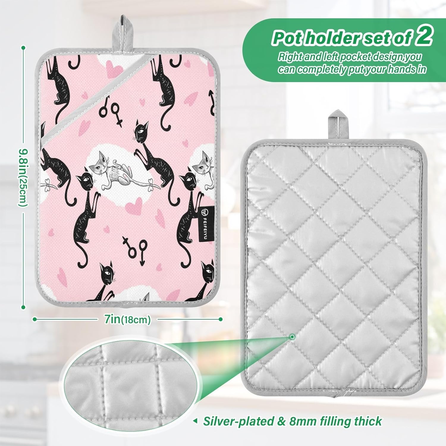 Pair of Heat-Resistant Oven Mitts for Baking Cooking