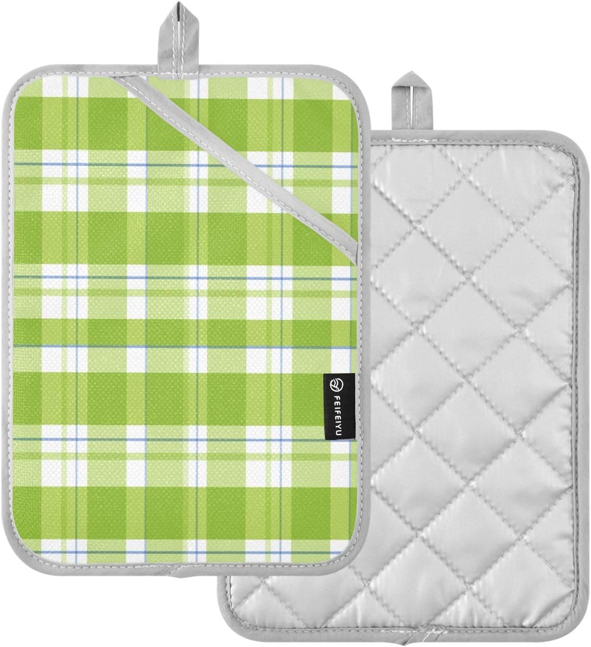 Kcldeci Checkered Geometric Green 2-Pack POTHolders