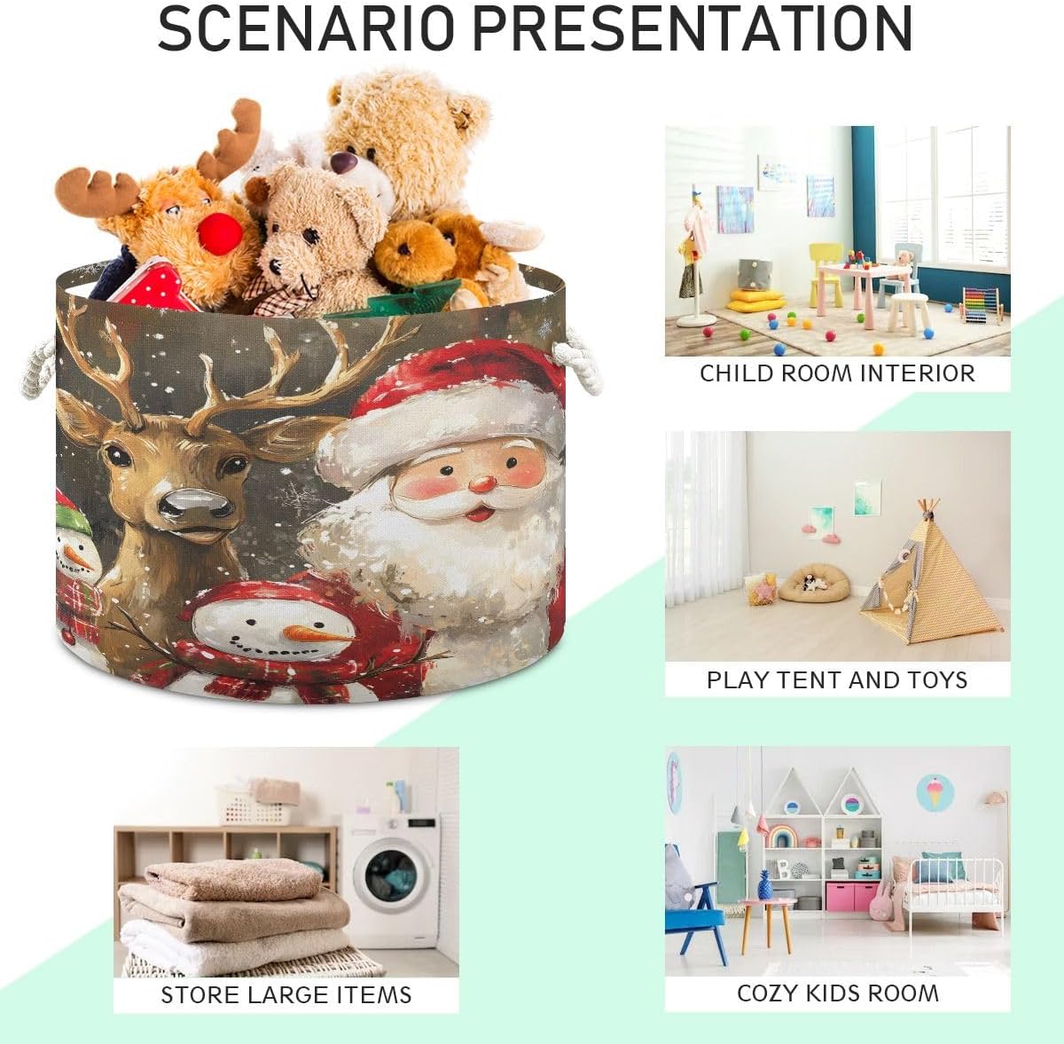 Reindeer Santa Snowman Large Open Storage Basket