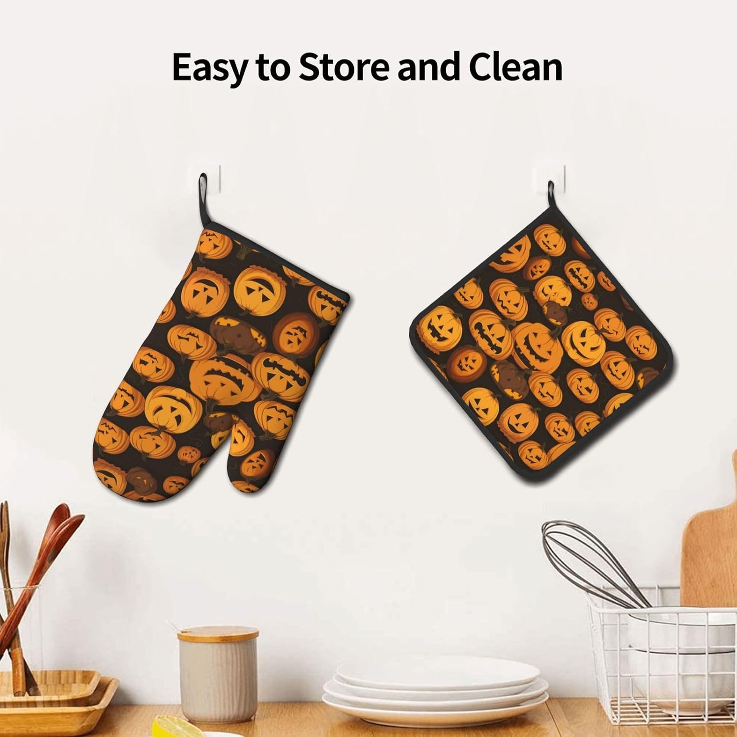 XHHRRDNZ Halloween pumpkin Oven Mitts Set of 2