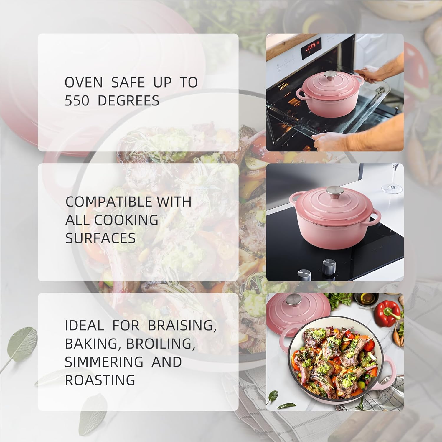 Oven Safe 3 Quart Enameled Cast Iron Dutch Oven Pot with Lid