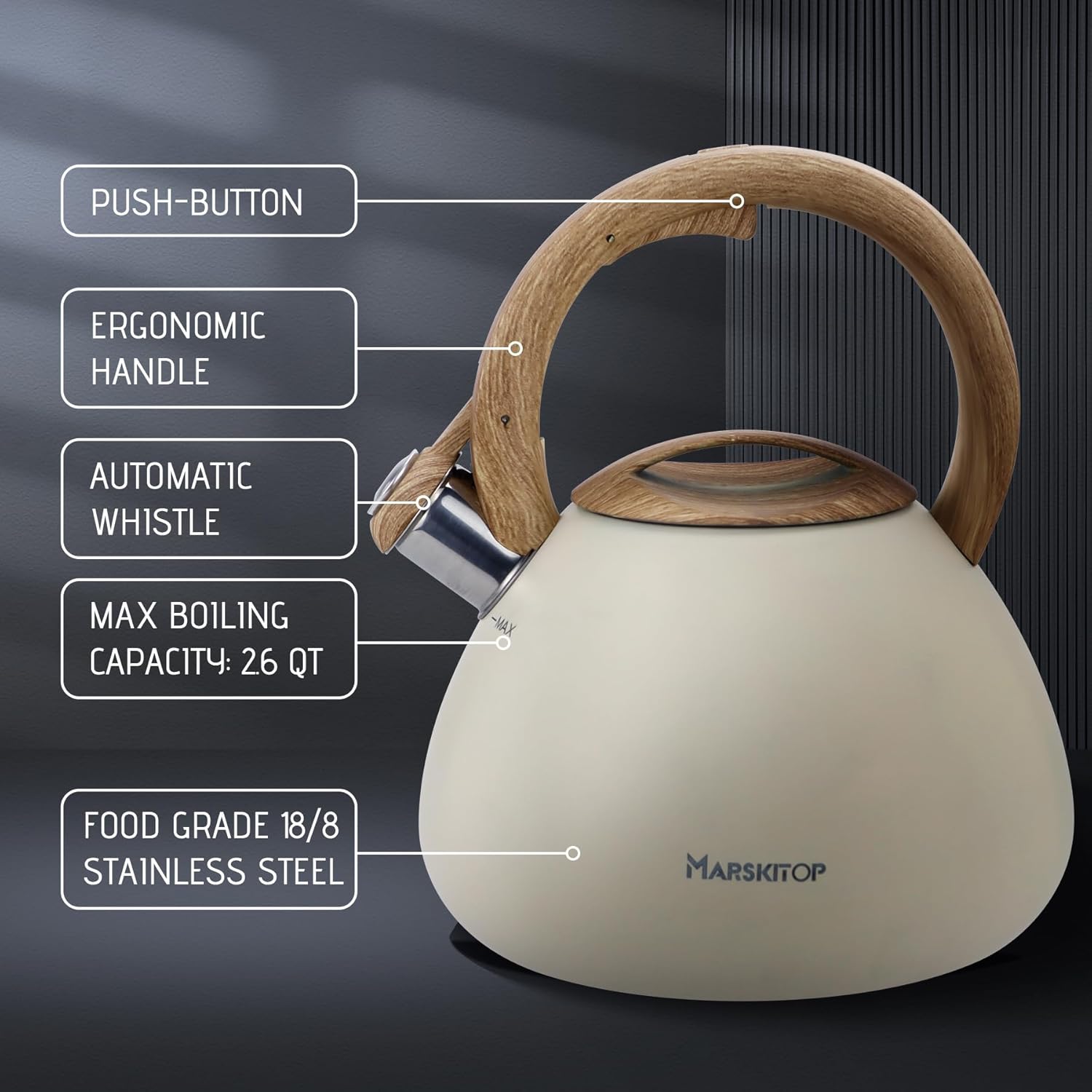 Stainless Steel 26 Quart Tea Kettle with Whistle