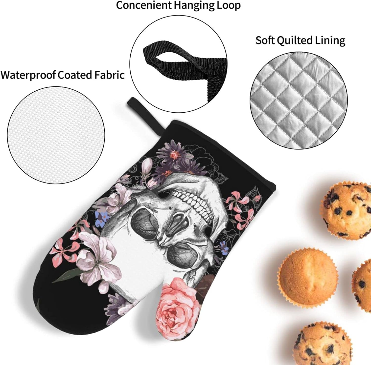 Day of the Dead Skull Flower Oven Mitts Pot Holders