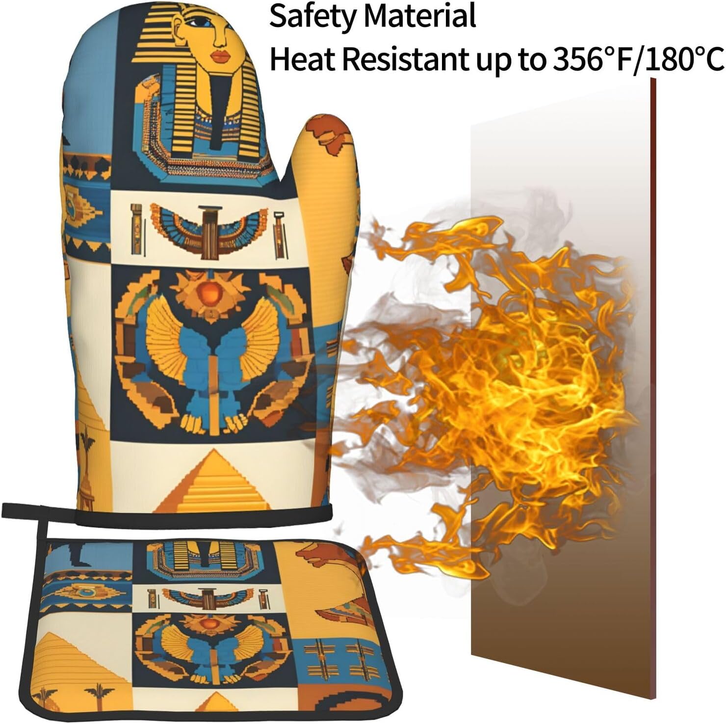 QuopvnAncient Egypt Tribe Series Printed Oven Mitts and Pot Holders Set of 2